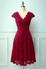 Load image into Gallery viewer, Dark Red V Neck Midi Lace Dress
