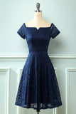 Navy Off the Shoulder Lace Dress