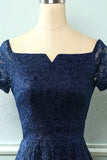 Navy Off the Shoulder Lace Dress