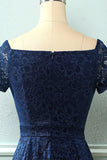 Navy Off the Shoulder Lace Dress