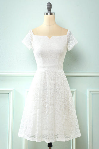 White Off the Shoulder Lace Party Dress
