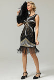 Black Sequins Fringe 1920s Flapper Dress