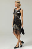 Black Sequins Fringe 1920s Flapper Dress