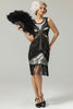 Load image into Gallery viewer, 1920s Silver Sequins Fringe Flapper Dress
