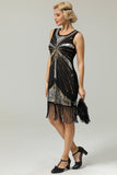 1920s Silver Sequins Fringe Flapper Dress