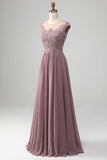 A-Line Beaded Blush Prom Dress