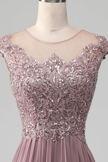A-Line Beaded Blush Prom Dress