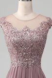 A-Line Beaded Blush Prom Dress