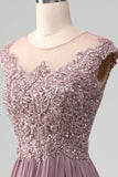 A-Line Beaded Blush Prom Dress