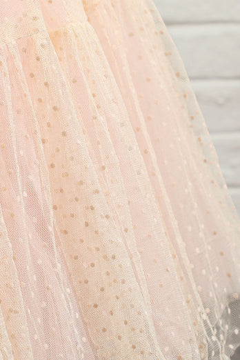 Blush Polka Dots Flower Girl Dress with Sleeves