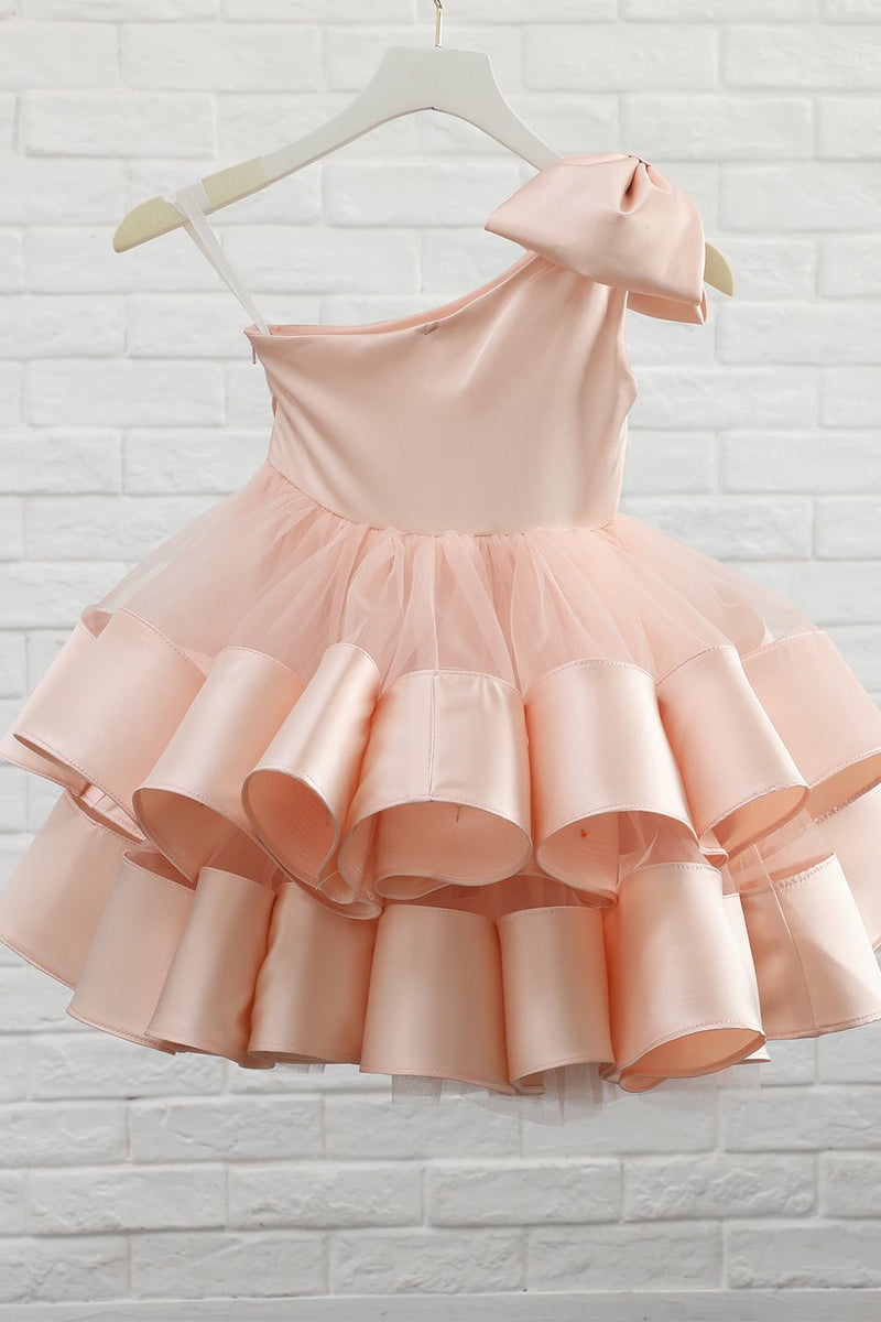 Load image into Gallery viewer, Blush One Shoulder Flower Girl Dress with Bowknot