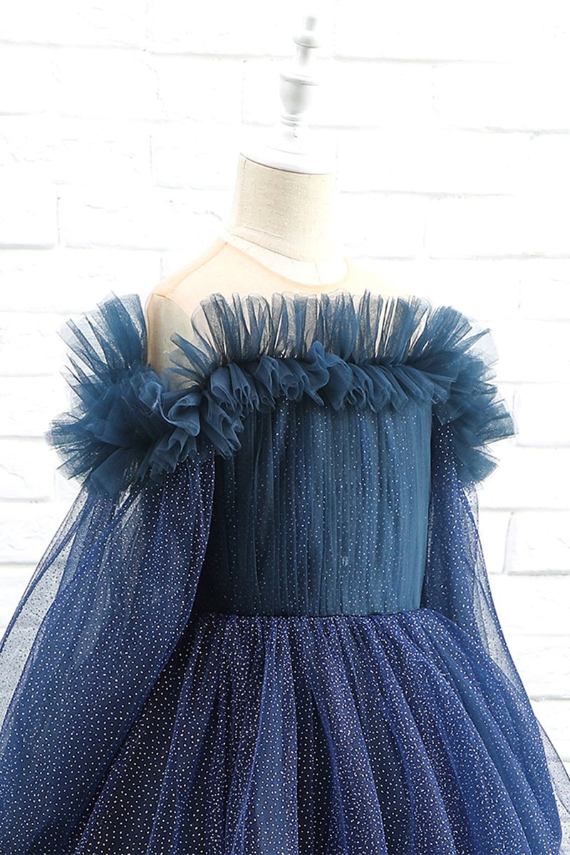 Load image into Gallery viewer, Glitter Navy Long Sleeves Flower Girl Dress