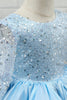 Load image into Gallery viewer, Light Blue Sequin Flower Girl Dress with Sleeves