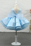 Light Blue Sequin Flower Girl Dress with Sleeves