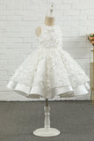 White Applique Sleeveless Flower Girl Dress