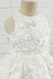 White Applique Sleeveless Flower Girl Dress