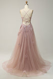 Spaghetti Straps A Line Light Purple Long Prom Dress with Criss Cross Back