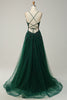 Load image into Gallery viewer, A Line Spaghetti Straps Green Long Prom Dress with Criss Cross Back