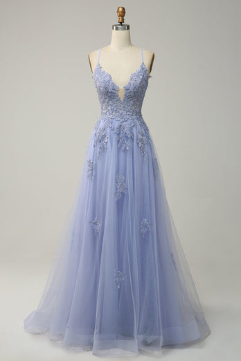 Zapaka Women Blush Long Prom Dress A Line Spaghetti Straps Formal Dress ...