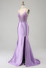 Load image into Gallery viewer, Stylish Mermaid Spaghetti Straps Lilac Long Prom Dress with Appliques Slit