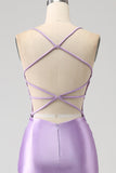 Stylish Mermaid Spaghetti Straps Lilac Long Prom Dress with Appliques Slit