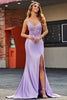 Load image into Gallery viewer, Lilac Mermaid V Neck Open Back Beaded Appliques Prom Dresses with Slit
