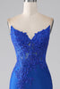 Load image into Gallery viewer, Royal Blue Mermaid Strapless Long Beaded Prom Dress With Appliques