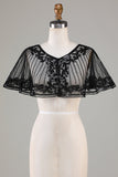 Black Beaded Glitter 1920s Cape for Women