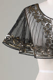 Black Beaded Glitter 1920s Cape for Women