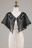 Sequins Black Glitter 1920s Cape with Beading