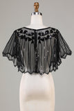 Sequins Black Glitter 1920s Cape with Beading