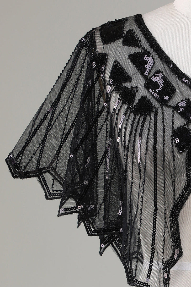 Load image into Gallery viewer, Sequins Black Glitter 1920s Cape with Beading