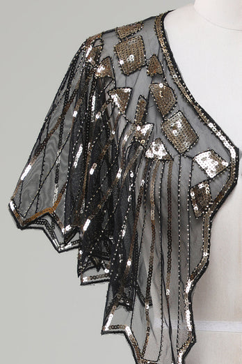 Sequins Black Glitter 1920s Cape with Beading