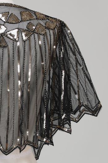 Sequins Black Glitter 1920s Cape with Beading
