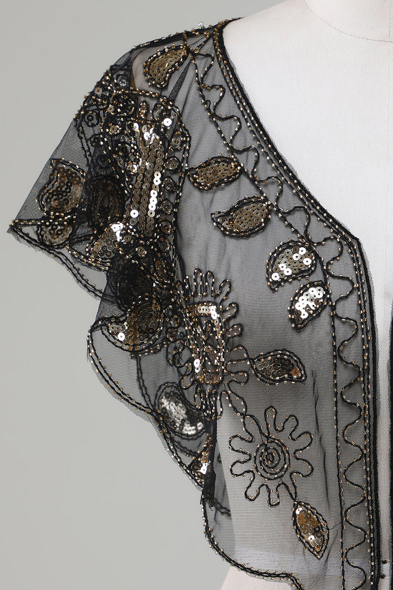 Load image into Gallery viewer, Beaded Golden Sequins 1920s Cape