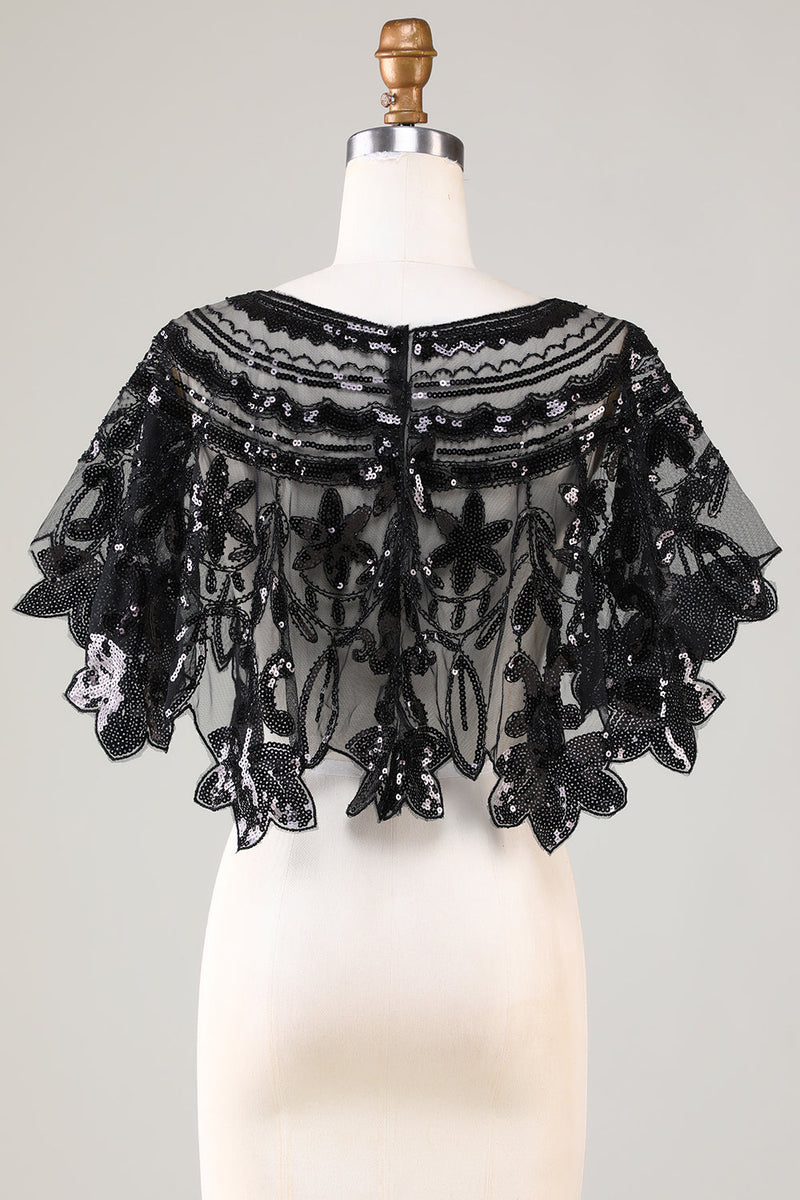 Load image into Gallery viewer, Glitter Sequins Black 1920s Cape