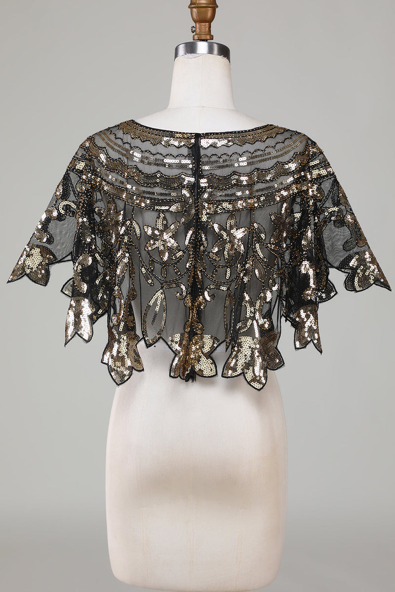 Load image into Gallery viewer, Glitter Sequins Black 1920s Cape