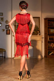 Red Fringed Roaring 20s Sequins Dress