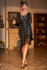 Load image into Gallery viewer, Black Golden V-neck Sequin Fringed Flapper Dress