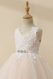 Champagne Beaded Tulle Flower Girl Dress