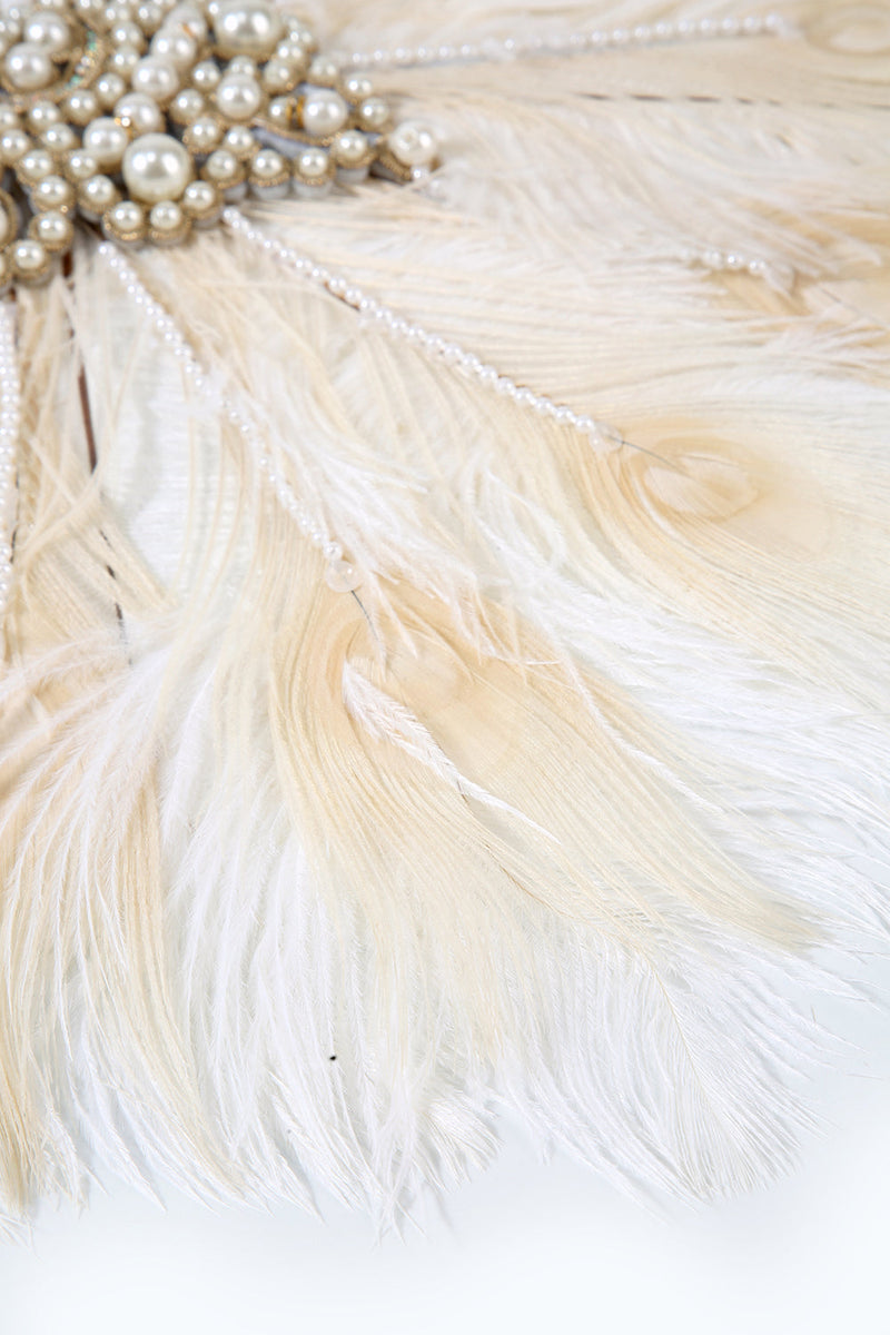 Load image into Gallery viewer, Ivory Pearls 1920s Fan with Feathers