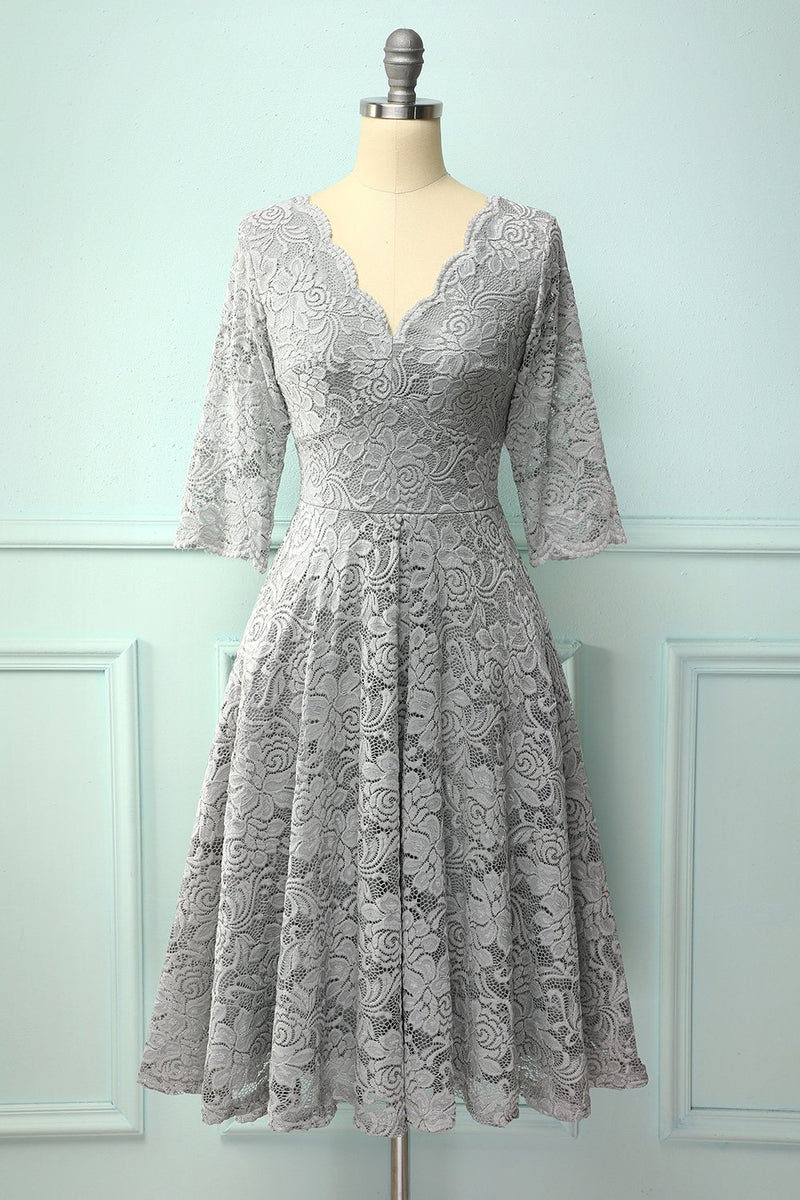 Load image into Gallery viewer, Grey 3/4 Sleeves Formal Dress