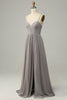 Load image into Gallery viewer, Silver A Line Spaghetti Straps Long Bridesmaid Dress With Slit