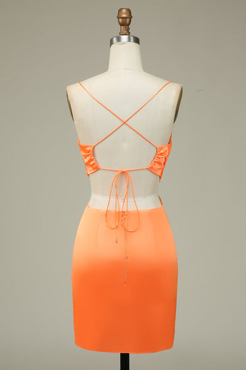 Bodycon Orange Spaghetti Straps Homecoming Dress