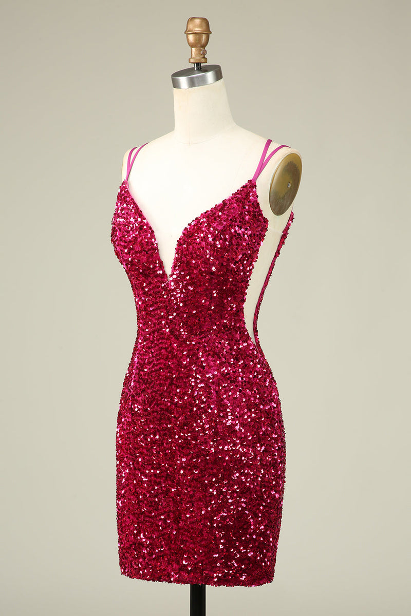 Load image into Gallery viewer, Stylish Fuchsia Spaghetti Straps Tight Homecoming Dress