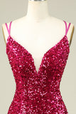 Stylish Fuchsia Spaghetti Straps Tight Homecoming Dress