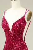 Stylish Fuchsia Spaghetti Straps Tight Homecoming Dress