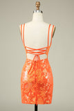 Gorgeous Orange Lace Up Tight Glitter Homecoming Dress