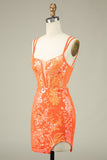 Gorgeous Orange Lace Up Tight Glitter Homecoming Dress