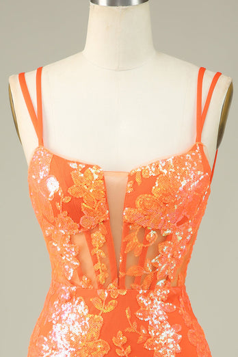Gorgeous Orange Lace Up Tight Glitter Homecoming Dress